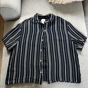 H&M Blue and White Striped Casual Button Down Shirt